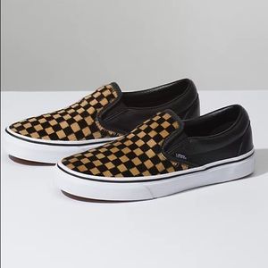 Vans calf hair checkerboard slip on shoes